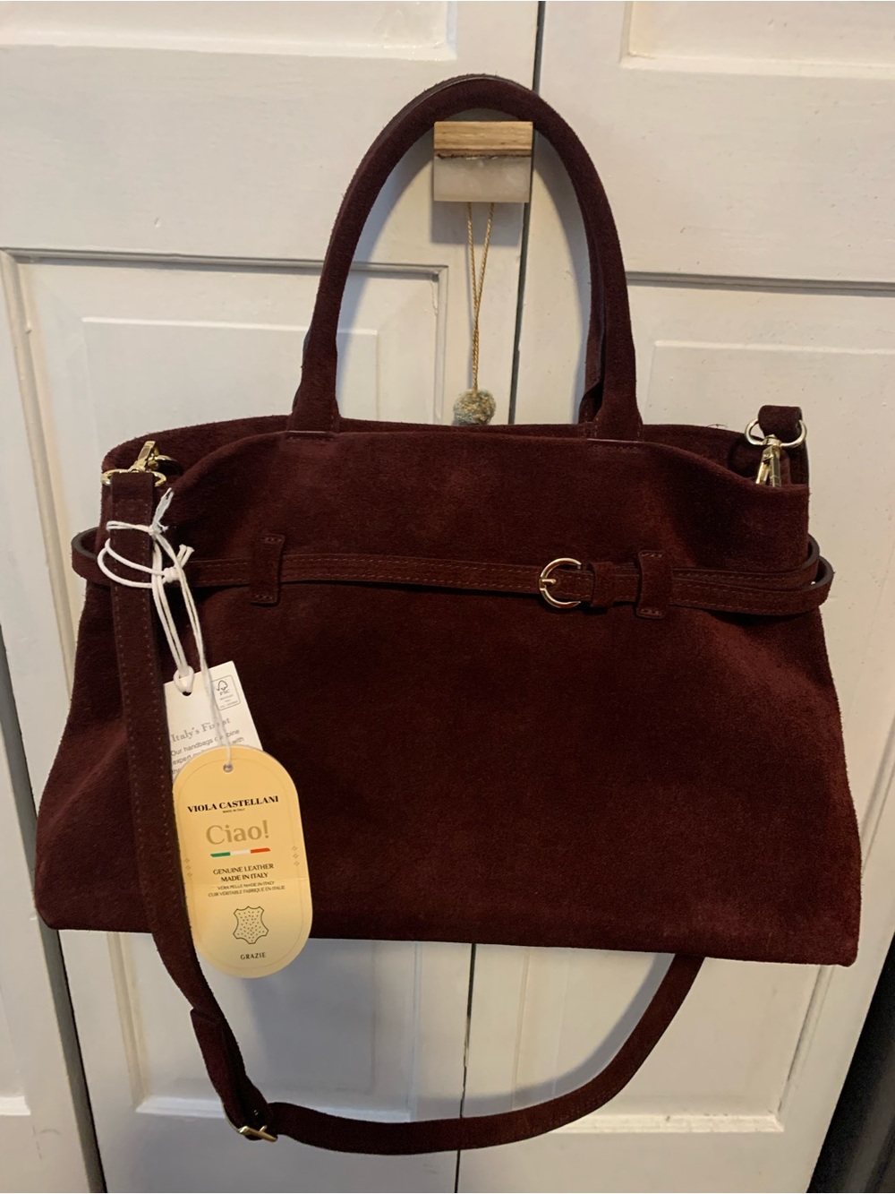Ciao! Suede Shoulder Bag in Deep Burgundy